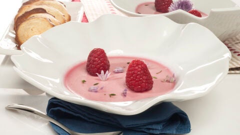 Panacota de frambuesa con galletas de nata