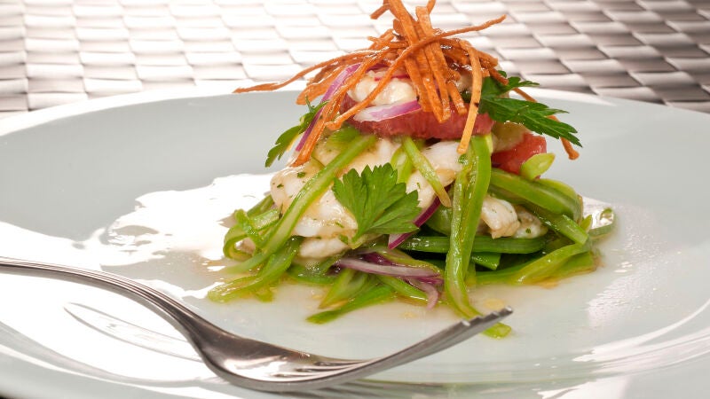 Ensalada de rape, pomelo y judías verdes