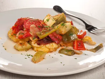Pisto con calabacín rebozado Pisto con calabacín rebozado
