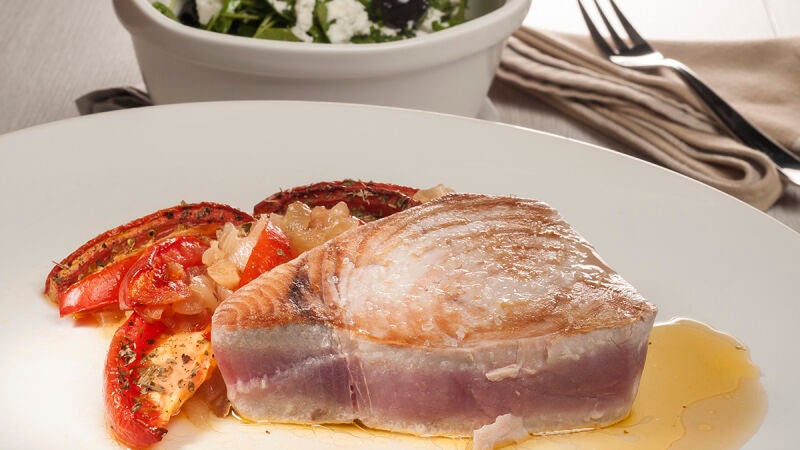 Chicharro al horno con muselina de patatas meunière