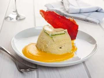 Flan de calabacín con crujiente de jamón Flan de calabacín con crujiente de jamón