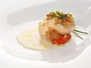 Vieiras crujiente con salsa de manzana Vieiras crujiente con salsa de manzana